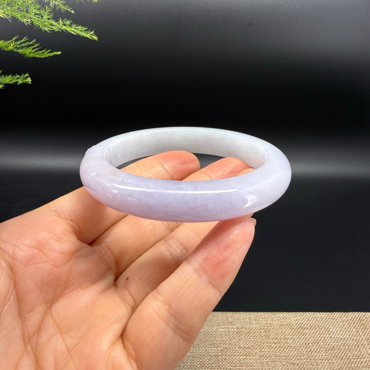 Genuine Burmese Light Lavender Green & Sajin Jadeite Jade Bangle Bracelet (58.2mm)