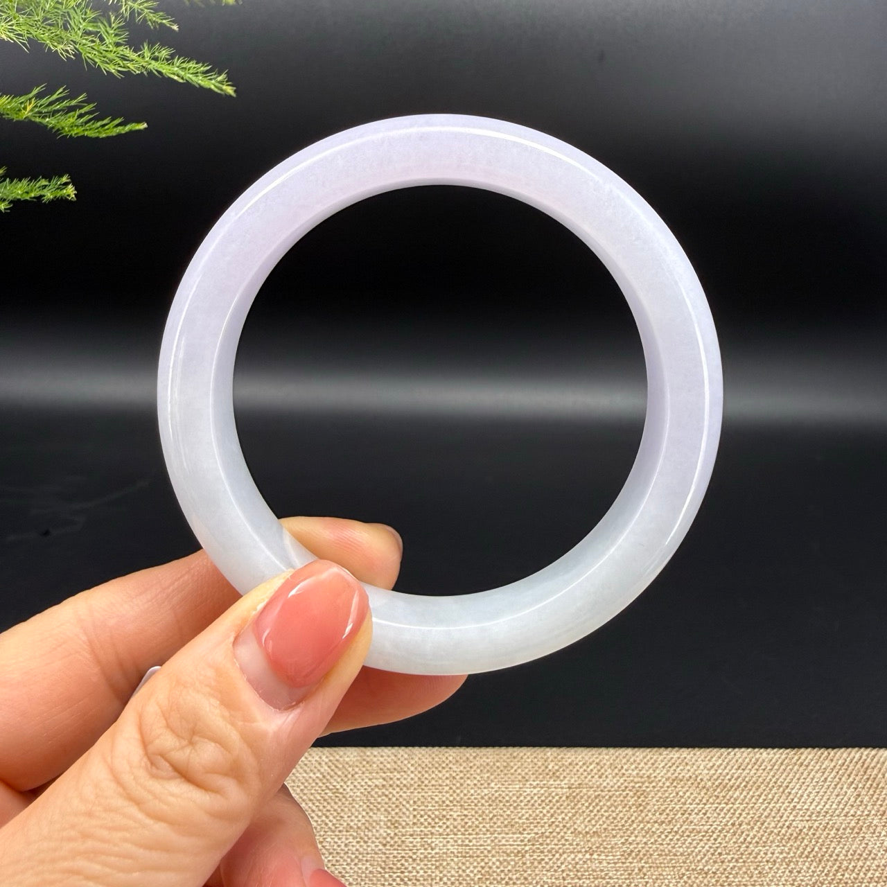 Genuine Burmese Light Lavender Green & Sajin Jadeite Jade Bangle Bracelet (58.2mm)
