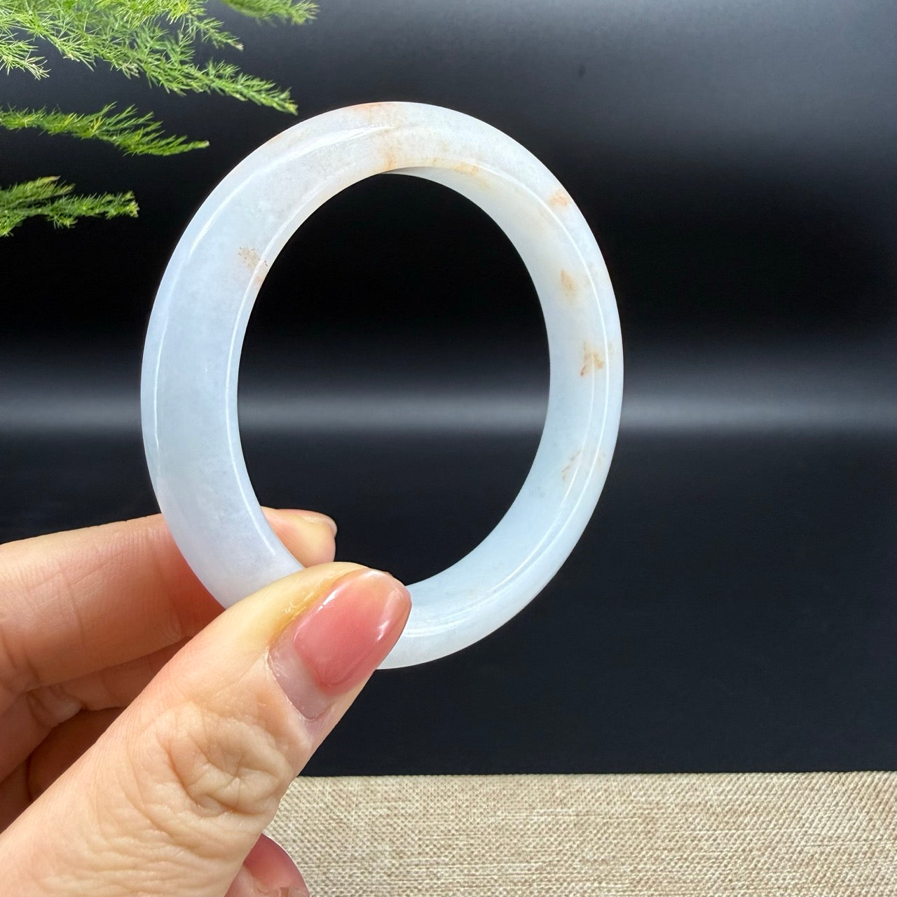 Genuine Burmese Light Green & Sajin Jadeite Jade Bangle Bracelet (58.2mm)
