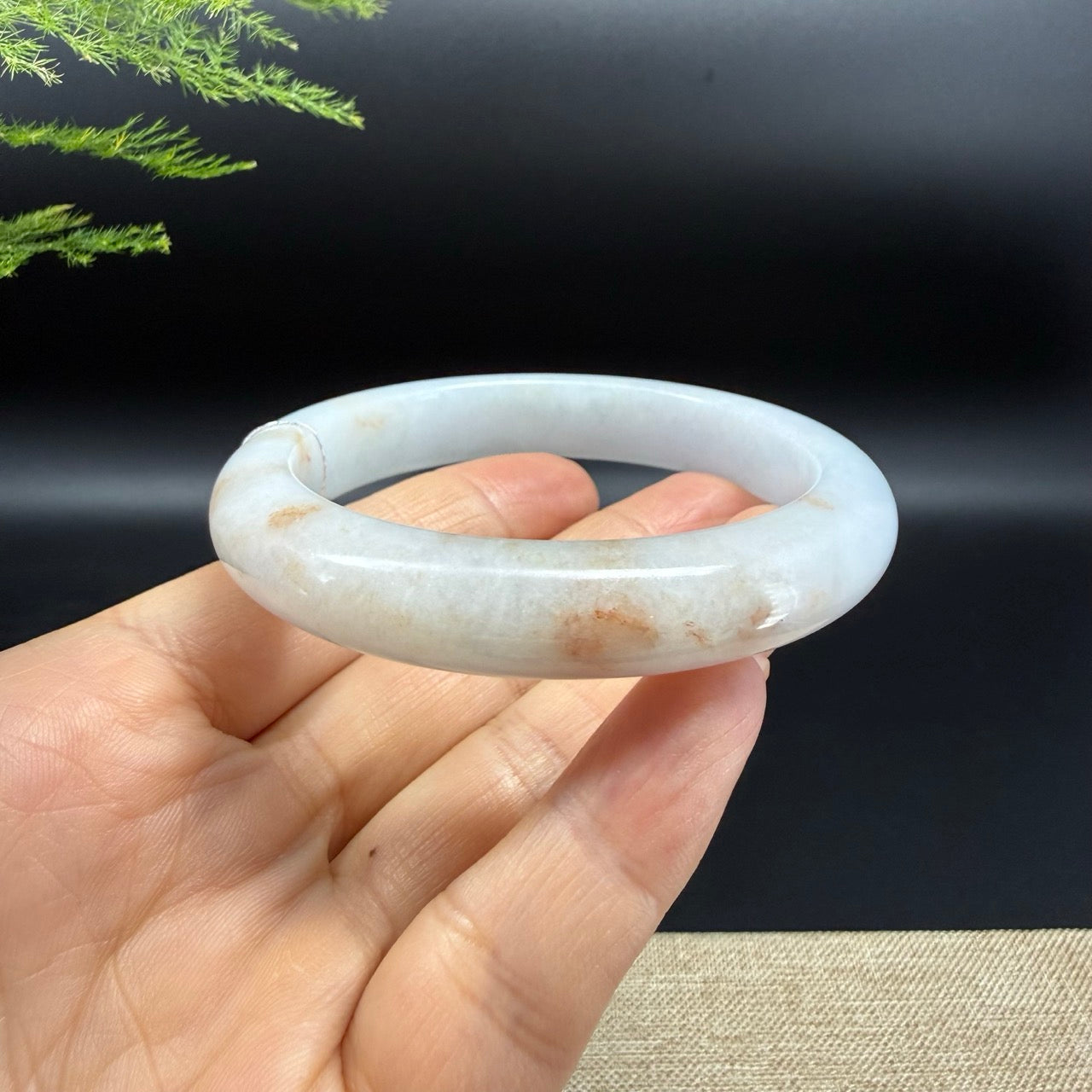 Genuine Burmese Light Green & Sajin Jadeite Jade Bangle Bracelet (58.2mm)