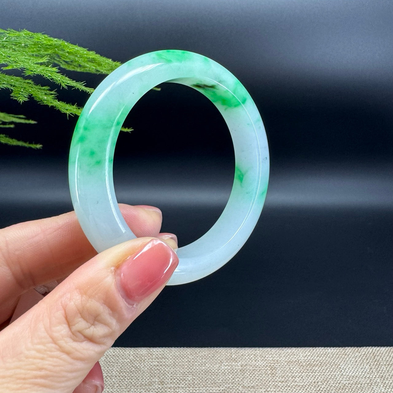 Genuine Burmese White Green(BDQ) Jadeite Jade Bangle Bracelet ( 53.4mm )