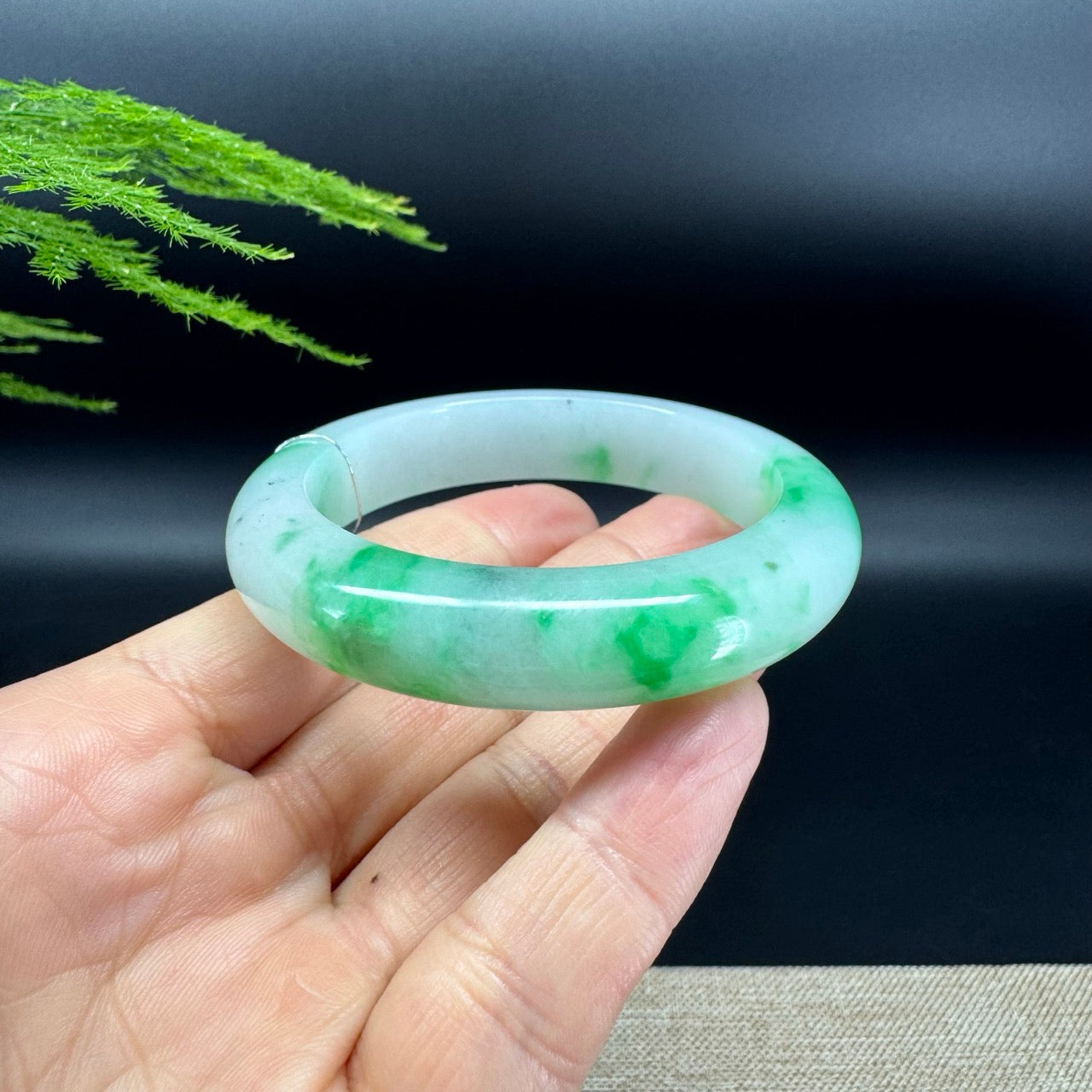 Genuine Burmese White Green(BDQ) Jadeite Jade Bangle Bracelet ( 53.4mm )