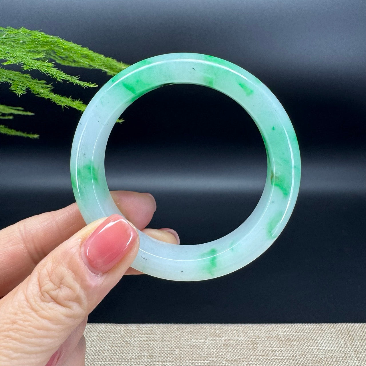 Genuine Burmese White Green(BDQ) Jadeite Jade Bangle Bracelet ( 53.4mm )
