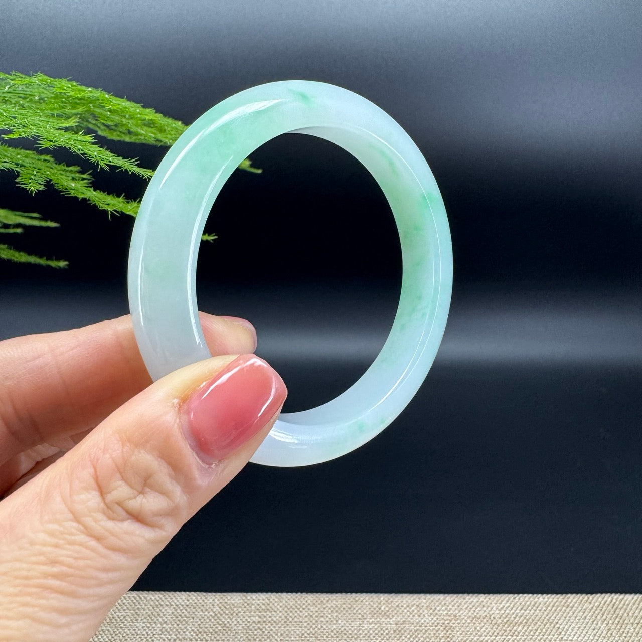 Genuine Burmese Icy White Green(BDQ) Jadeite Jade Bangle Bracelet ( 54.2mm )