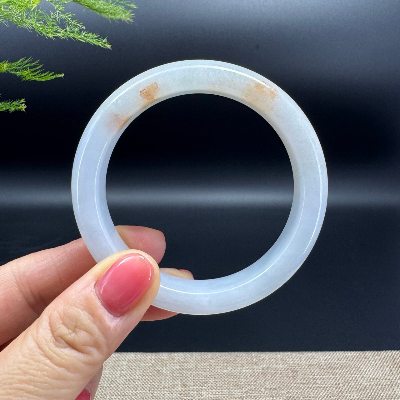 Genuine Burmese Light Green & Sajin Jadeite Jade Bangle Bracelet (55mm)