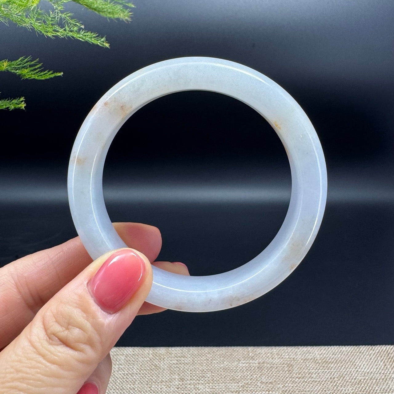 Genuine Burmese Light Green & Sajin Jadeite Jade Bangle Bracelet (55mm)
