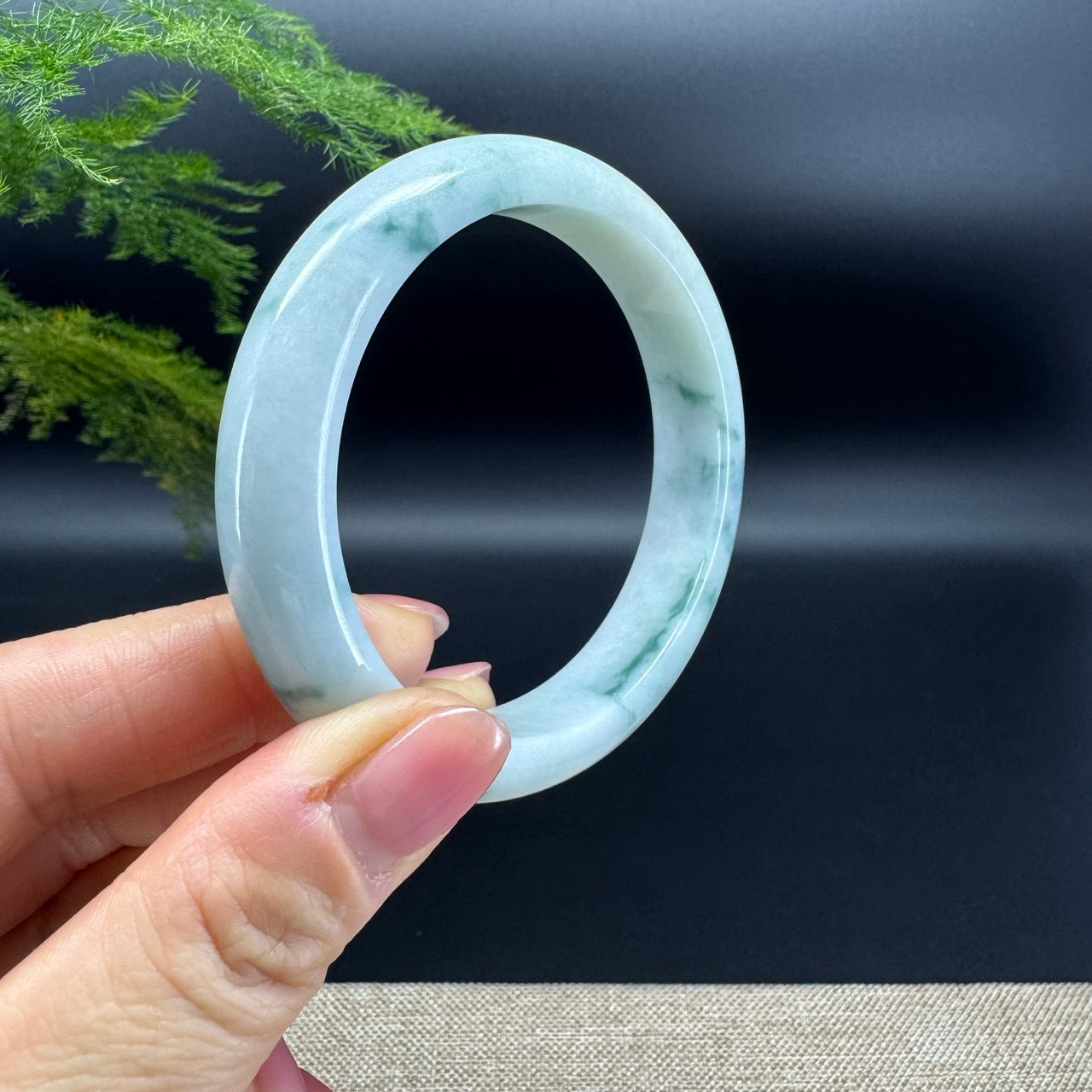 Genuine Burmese Blue Flower Jadeite Jade Bangle Bracelet (58.2mm)