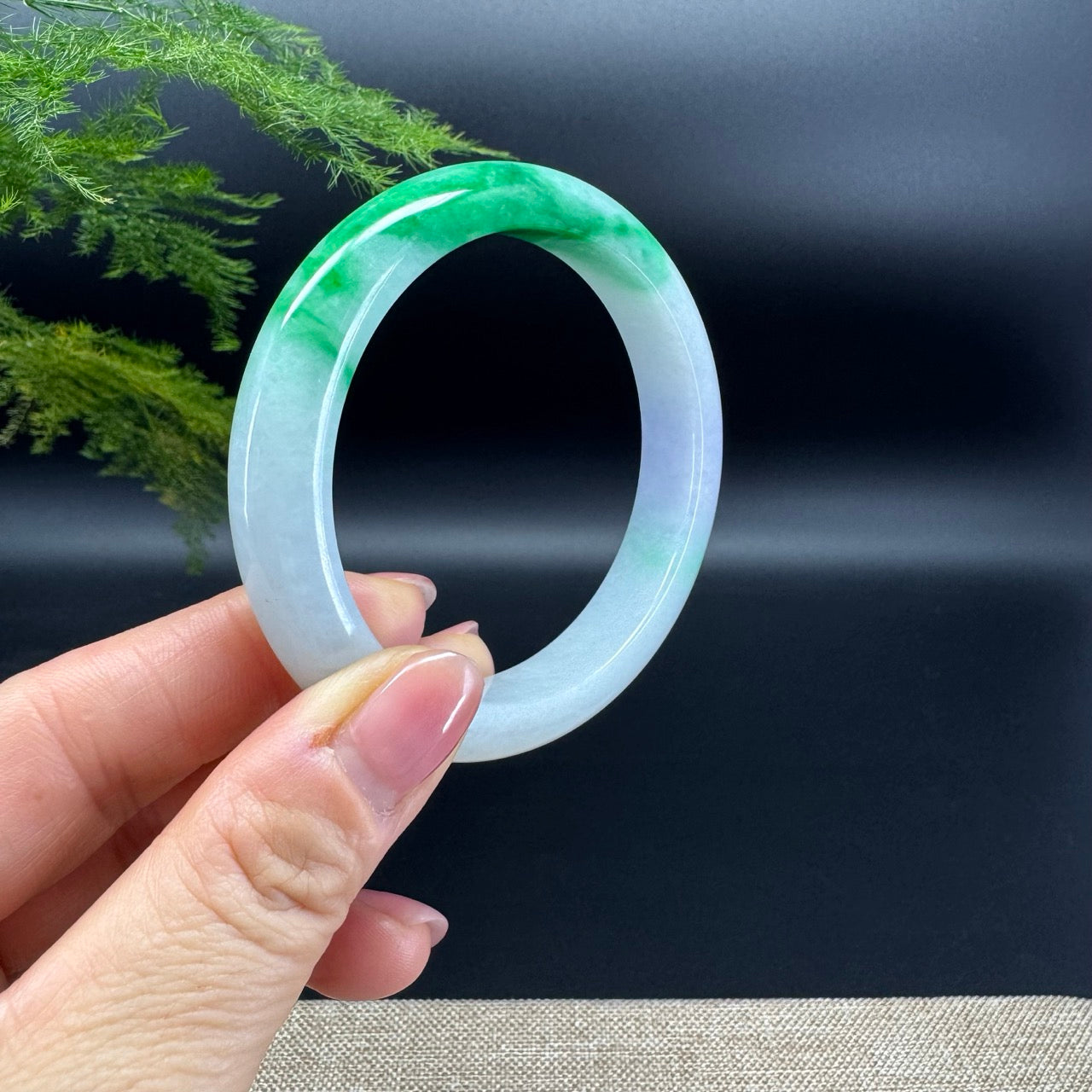 Genuine Burmese Green Lavender Jade Jadeite Bangle Bracelet (57.6mm)