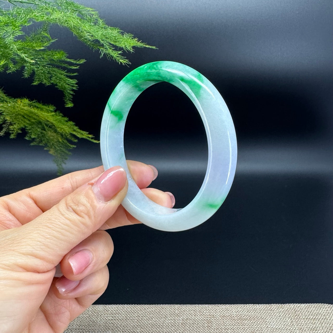 Genuine Burmese Green Lavender Jade Jadeite Bangle Bracelet (57.6mm)