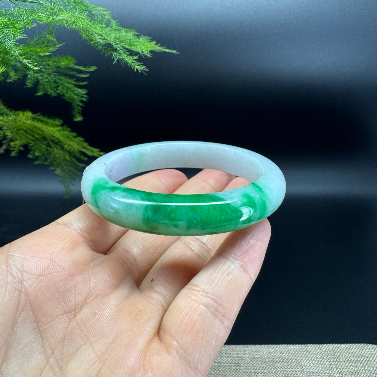 Genuine Burmese Green Lavender Jade Jadeite Bangle Bracelet (57.6mm)