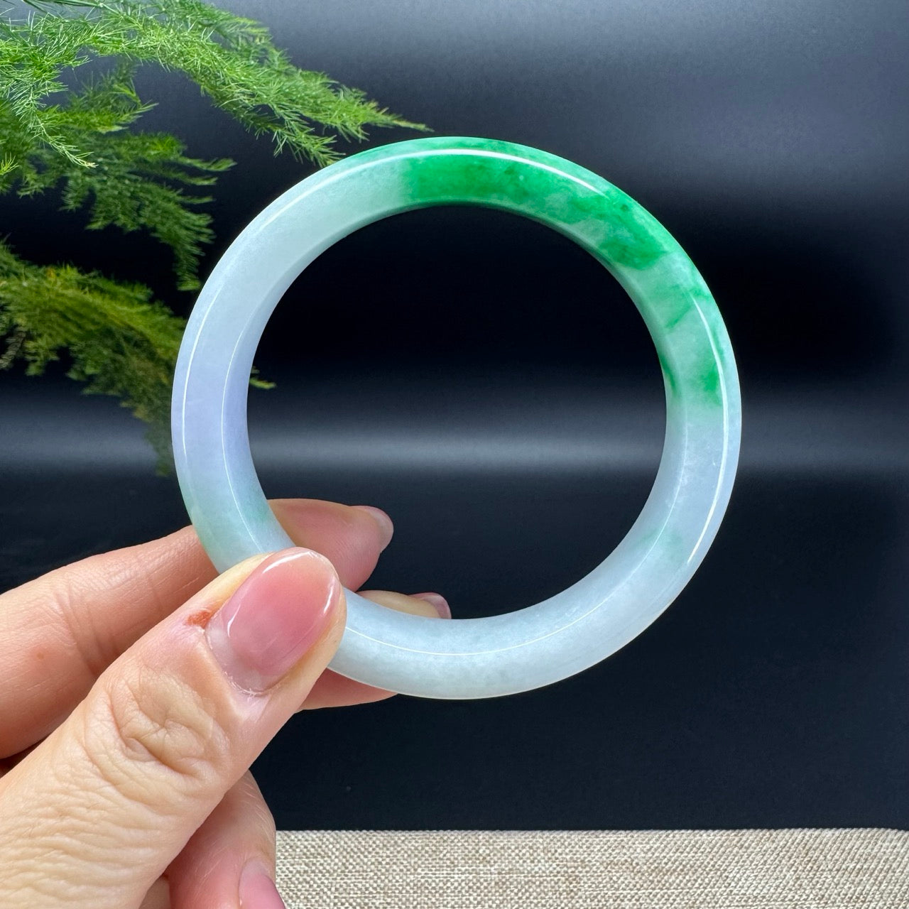 Genuine Burmese Green Lavender Jade Jadeite Bangle Bracelet (57.6mm)