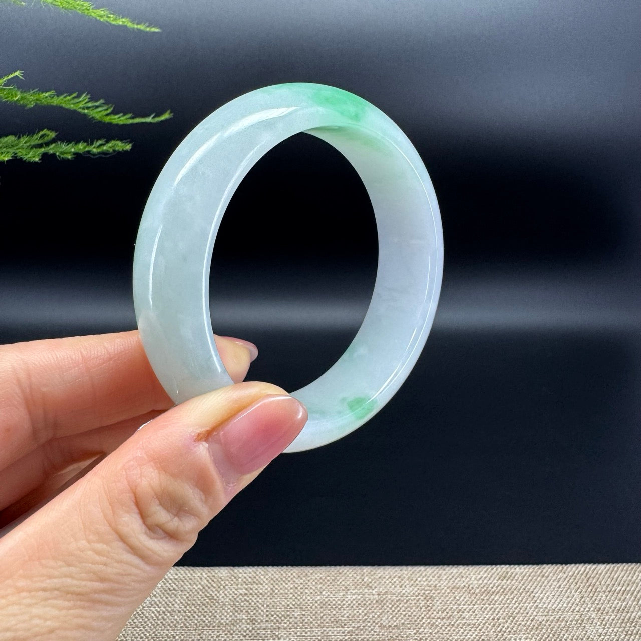 Genuine Burmese White Green Jadeite Jade Bangle Bracelet (56.9mm)