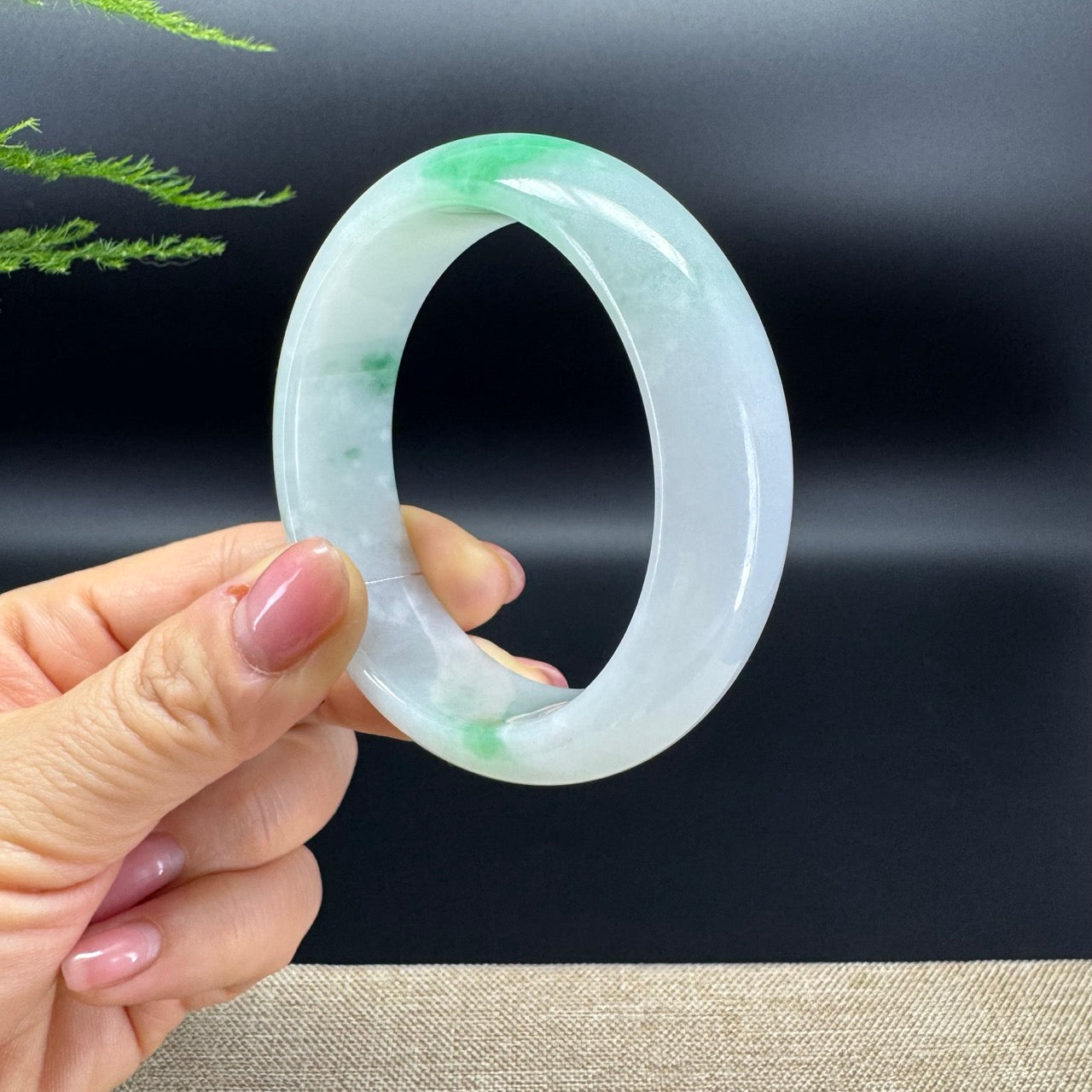 Genuine Burmese White Green Jadeite Jade Bangle Bracelet (56.9mm)