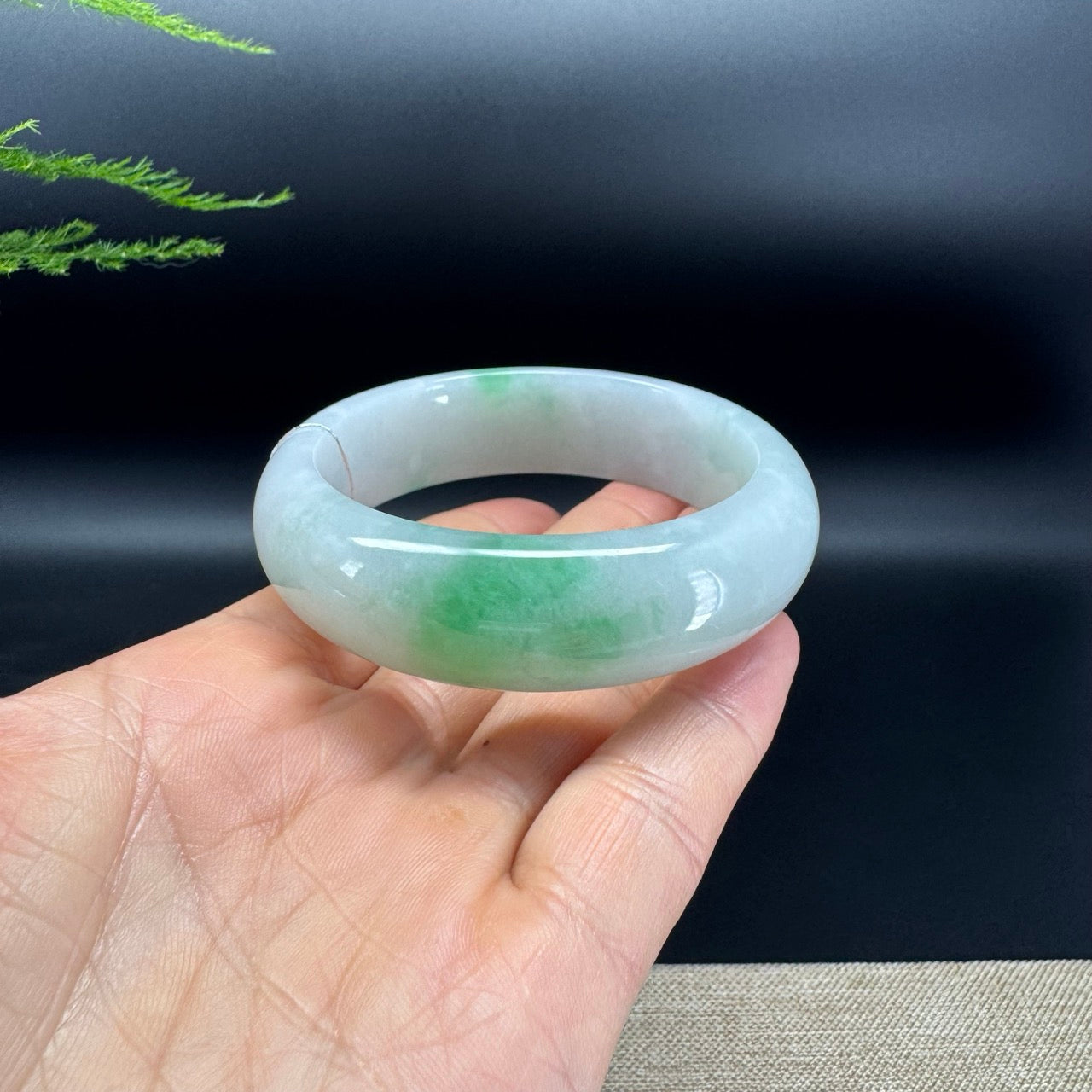 Genuine Burmese White Green Jadeite Jade Bangle Bracelet (56.9mm)