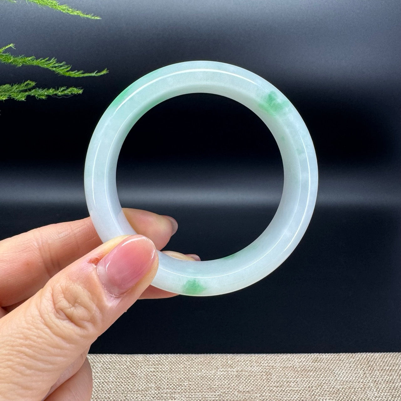 Genuine Burmese White Green Jadeite Jade Bangle Bracelet (56.9mm)