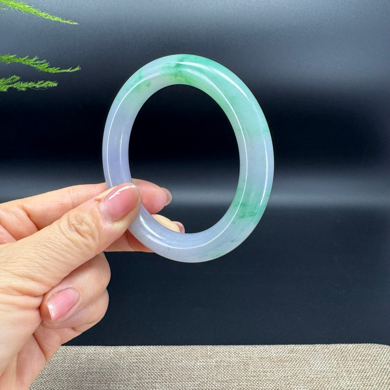 Genuine Burmese Lavender Spicy Green Jade Jadeite Bangle Bracelet (58.1mm)