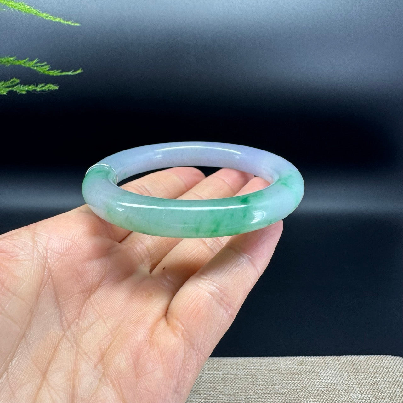 Genuine Burmese Lavender Spicy Green Jade Jadeite Bangle Bracelet (58.1mm)