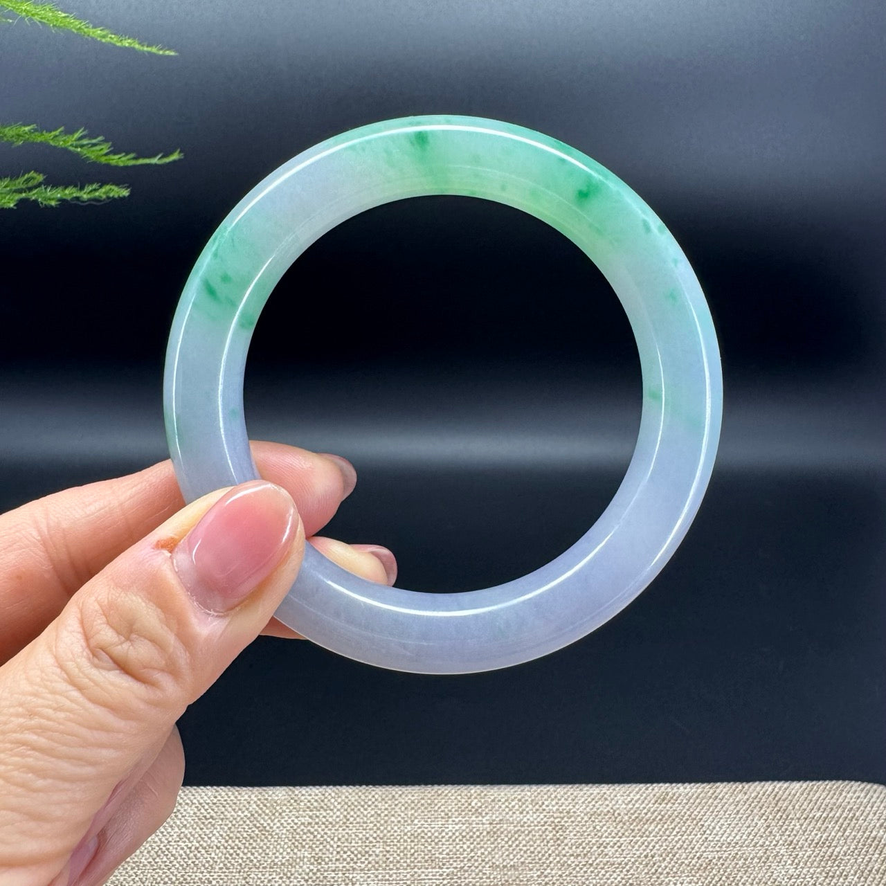 Genuine Burmese Lavender Spicy Green Jade Jadeite Bangle Bracelet (58.1mm)