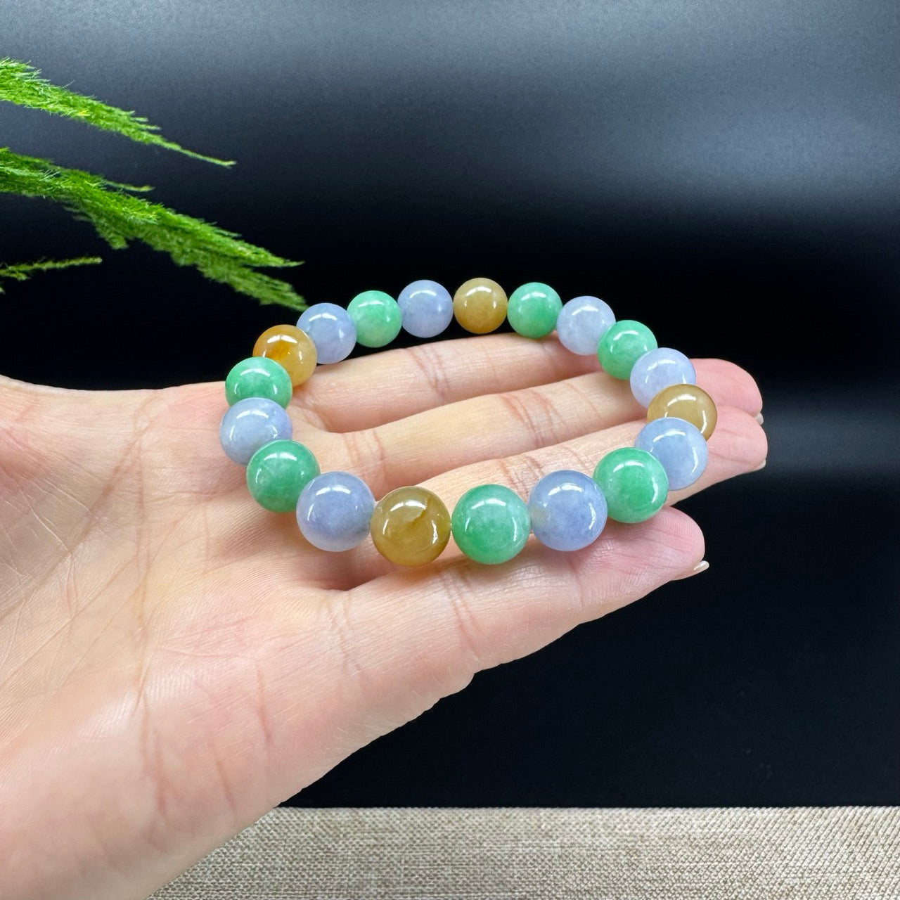 Natural Jadeite Jade Round Multicolor Beads Bracelet ( 10 mm )