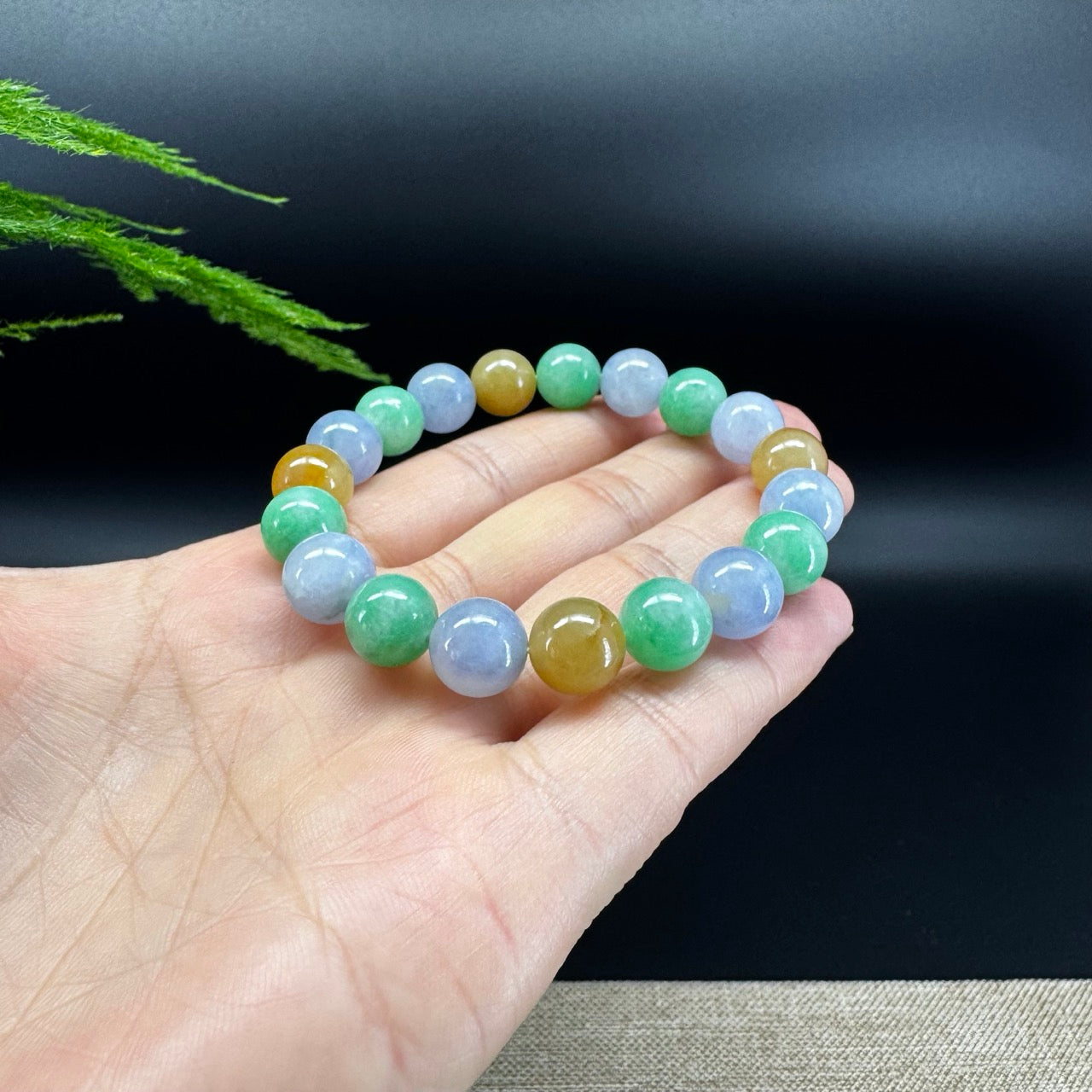 Natural Jadeite Jade Round Multicolor Beads Bracelet ( 10 mm )