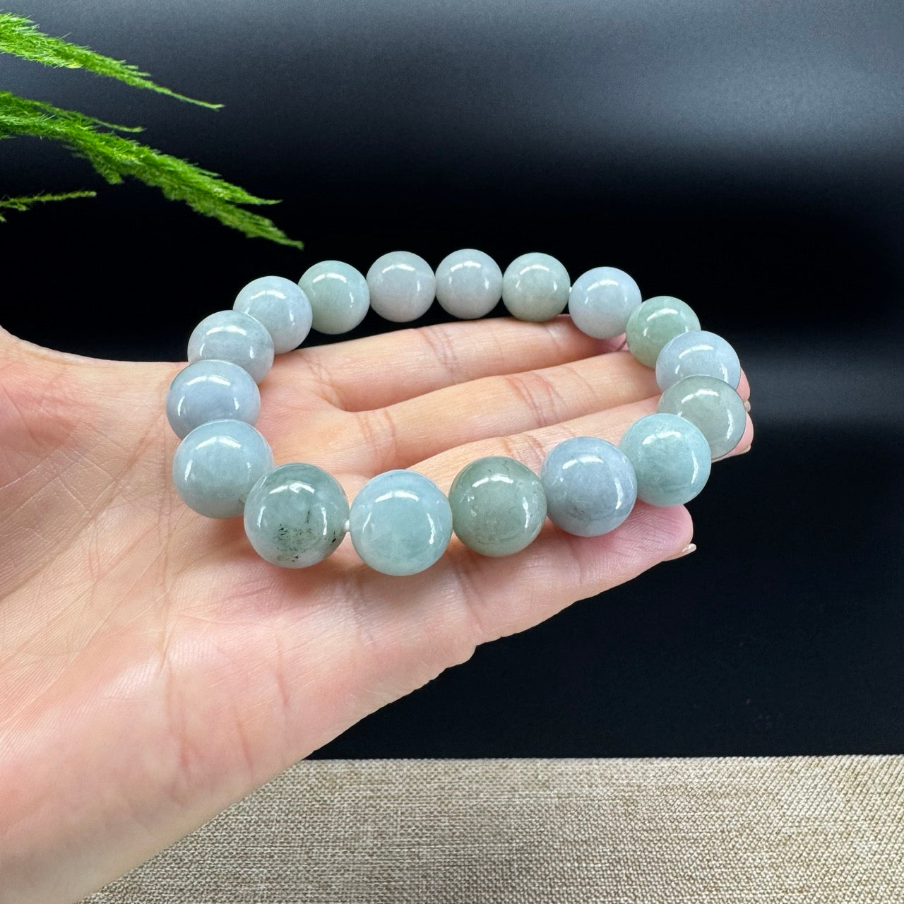RealJade® Genuine Jadeite Jade Round White Green Beads Bracelet ( 13.5mm ) For Men