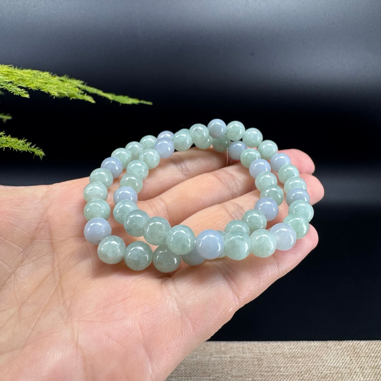 Natural Jadeite Jade Round Lavender Green Beads Bracelet ( 7.3 mm )