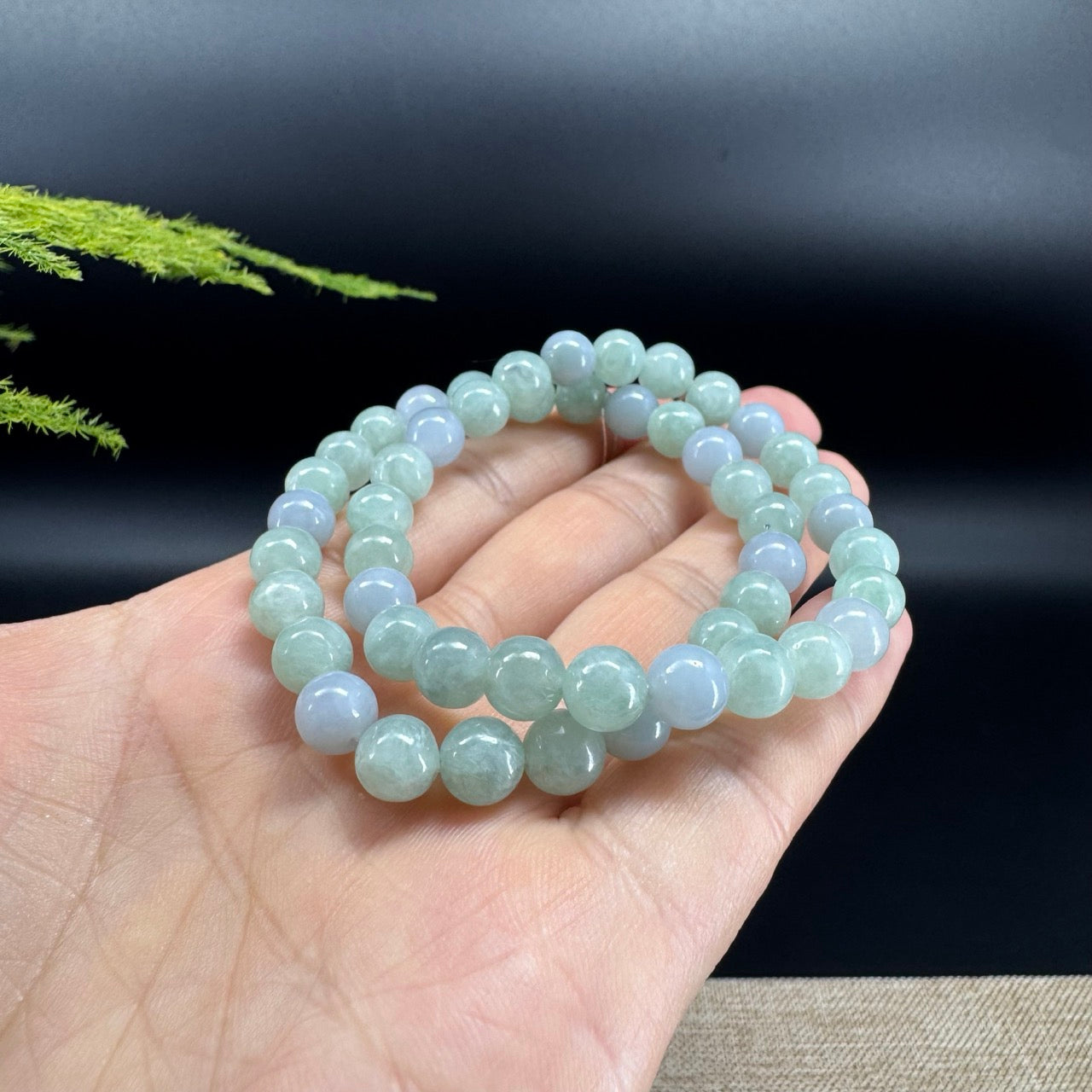 Natural Jadeite Jade Round Lavender Green Beads Bracelet ( 7.3 mm )