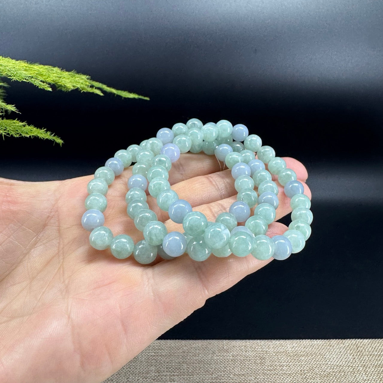 Natural Jadeite Jade Round Lavender Green Beads Bracelet ( 7.3 mm )