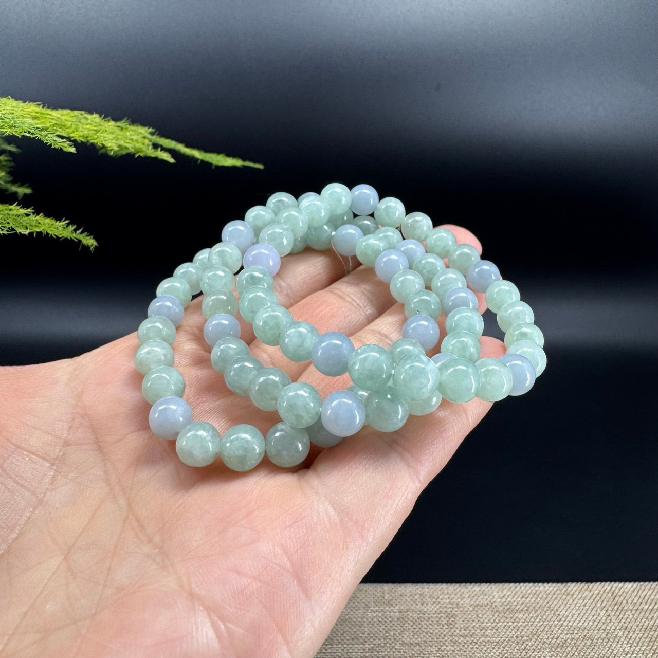 Natural Jadeite Jade Round Lavender Green Beads Bracelet ( 7.3 mm )