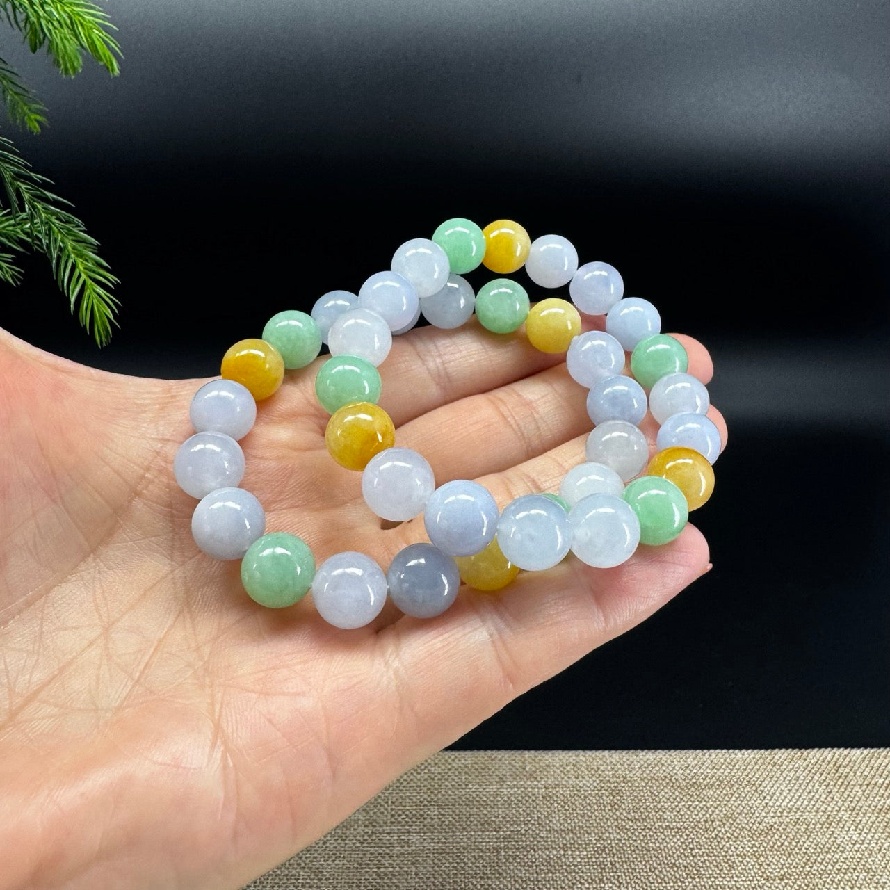 Natural Jadeite Jade Round Multicolor Beads Bracelet ( 10 mm )