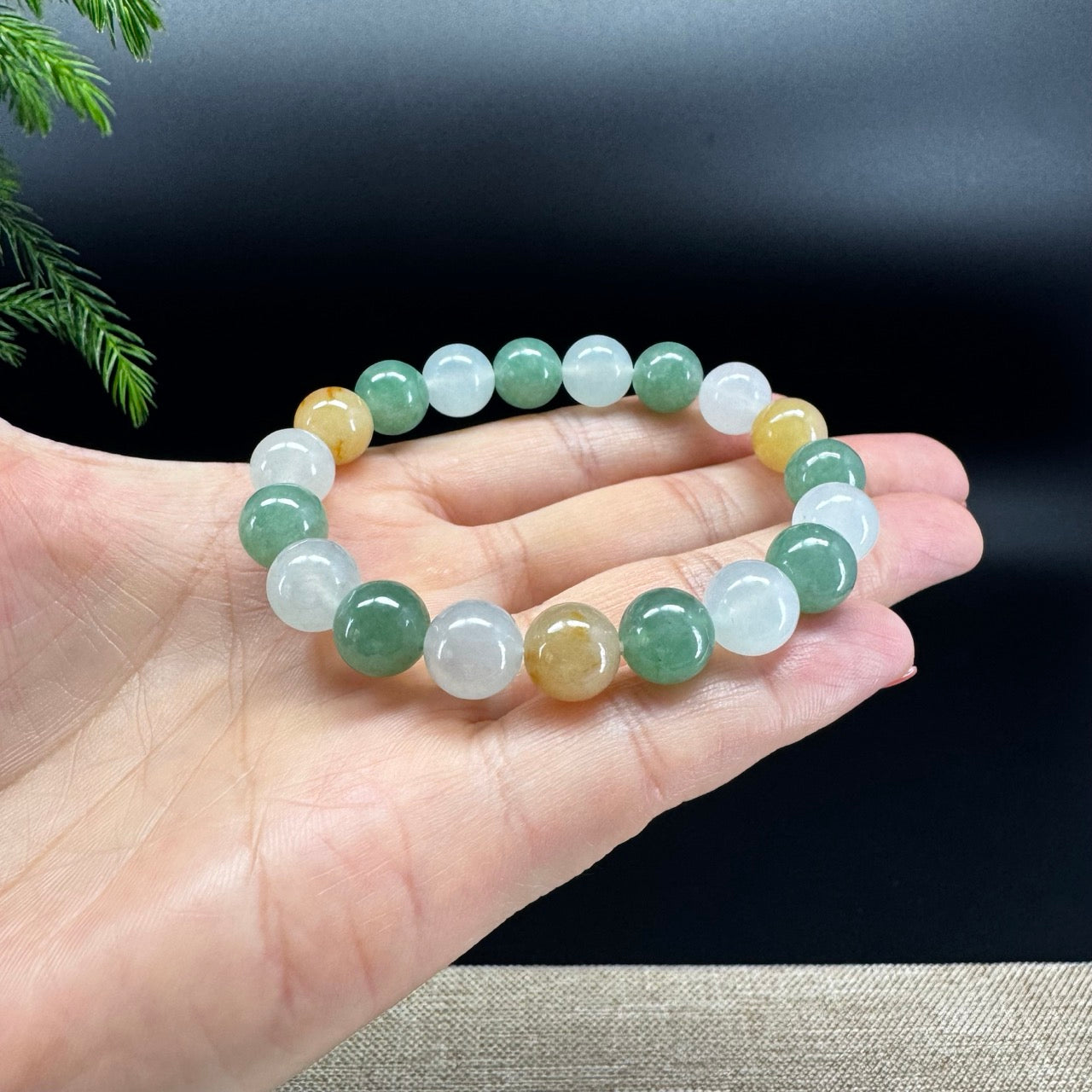 Natural Jadeite Jade Round Multicolor Beads Bracelet ( 10 mm )