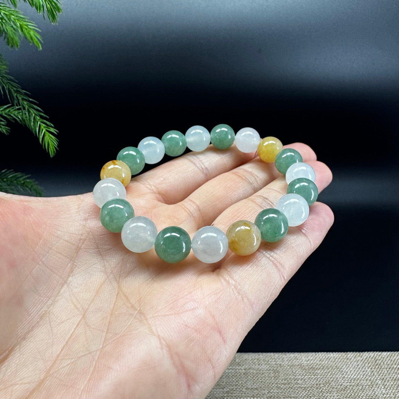 Natural Jadeite Jade Round Multicolor Beads Bracelet ( 10 mm )
