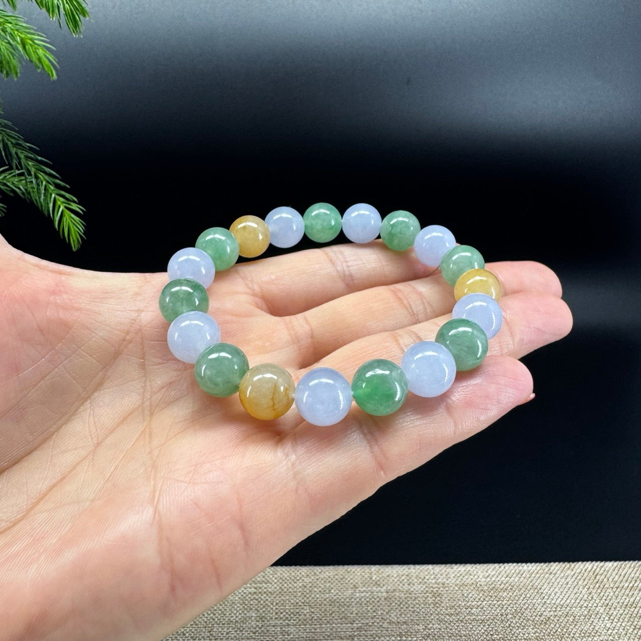 Natural Jadeite Jade Round Multicolor Beads Bracelet ( 10 mm )
