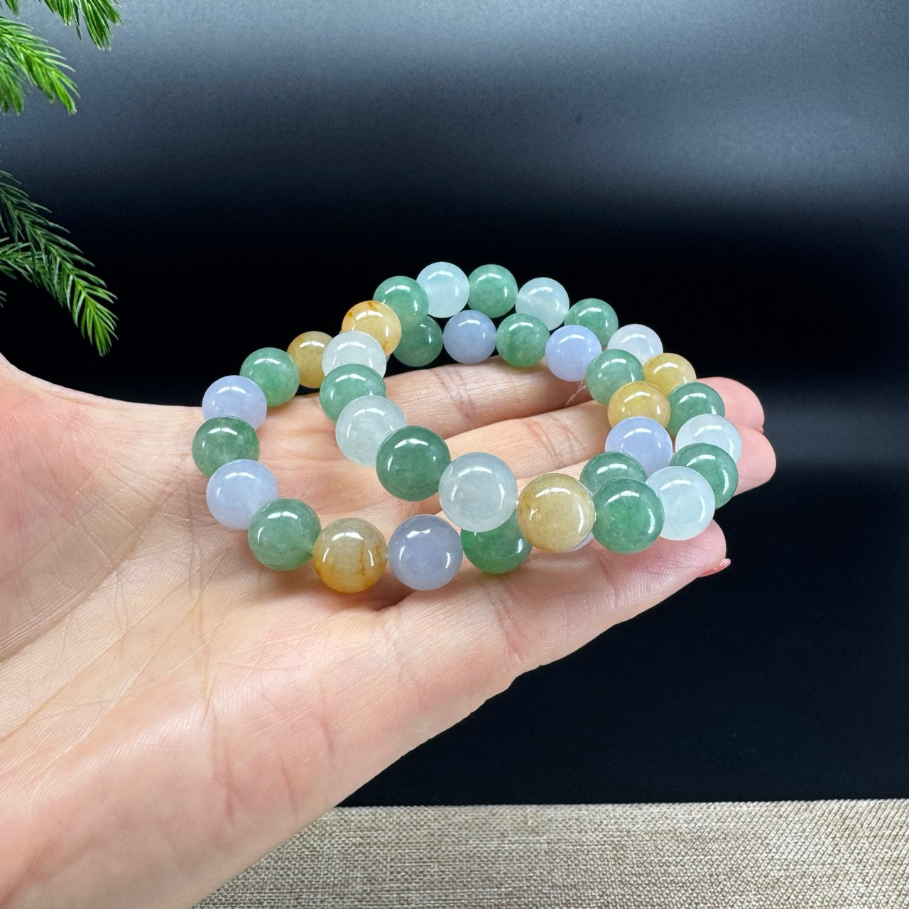 Natural Jadeite Jade Round Multicolor Beads Bracelet ( 10 mm )