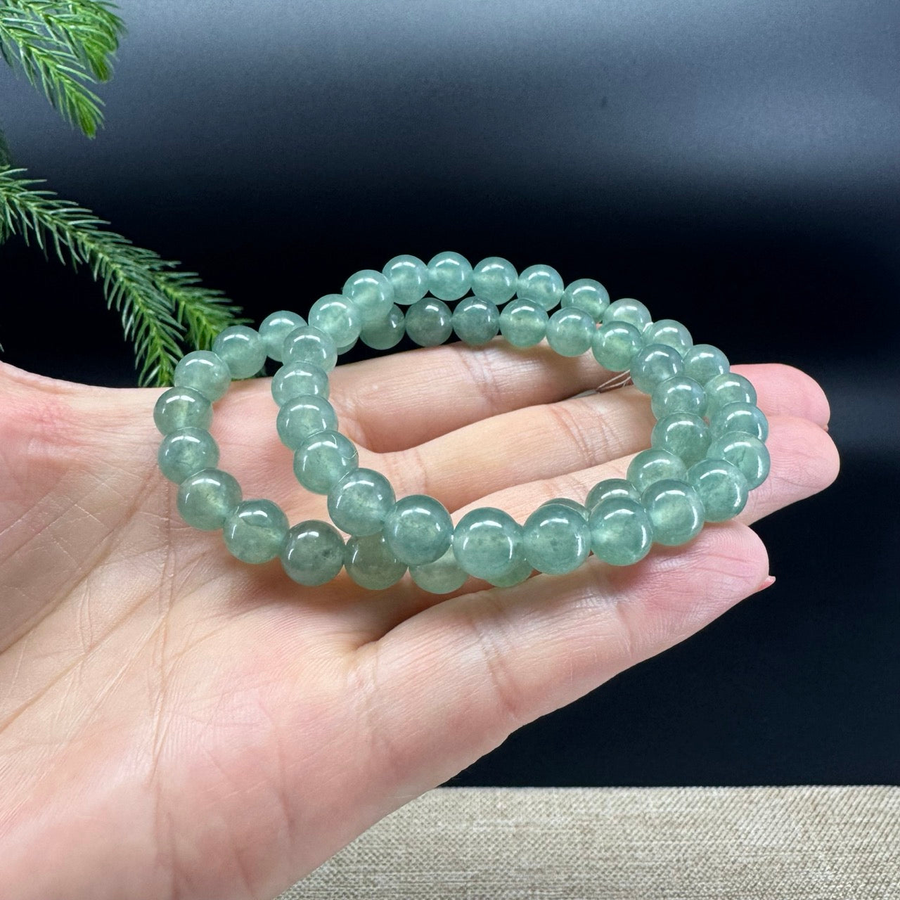 RealJade® Co. Genuine Jadeite Jade Round Ice Green Beads Bracelet (7.8mm)