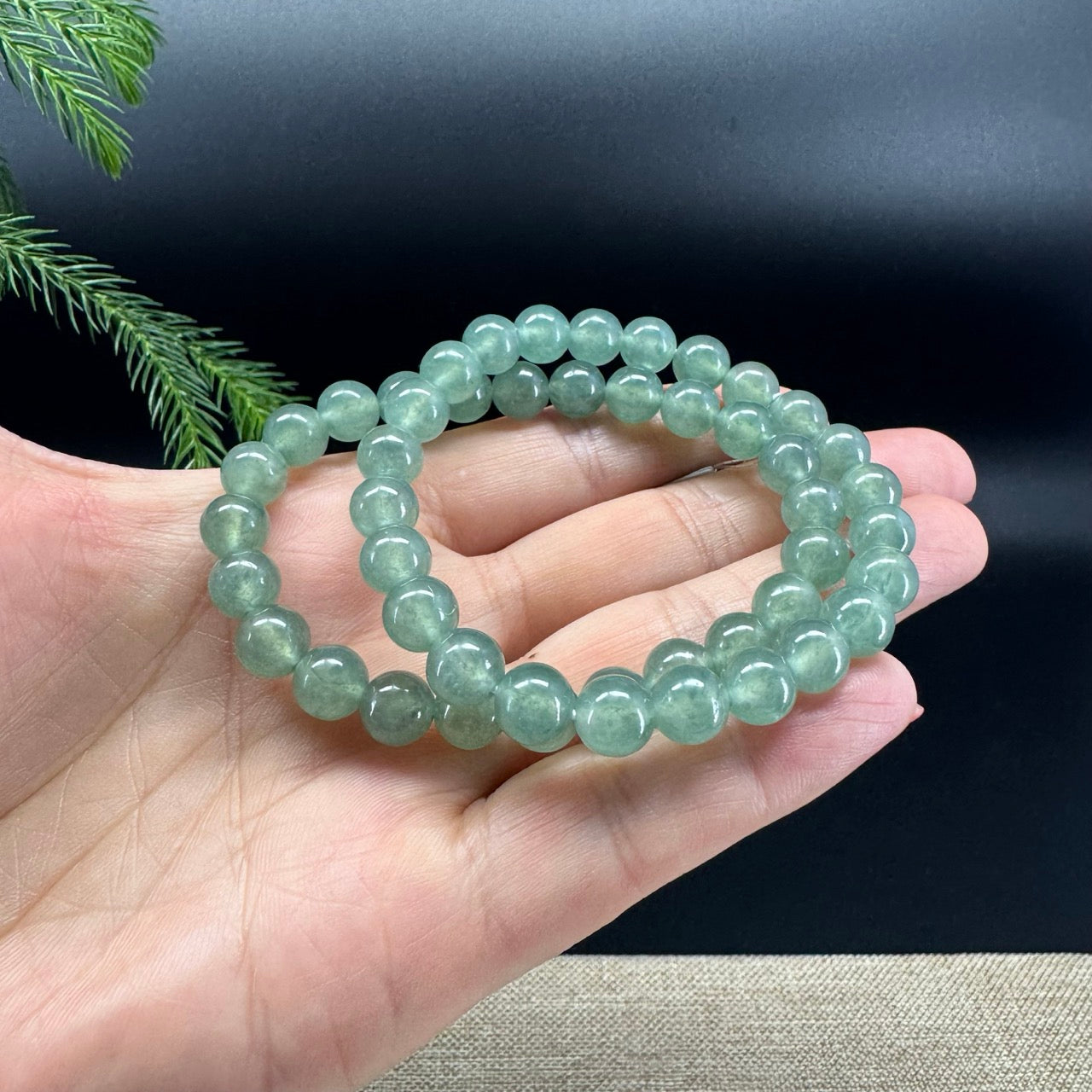 RealJade® Co. Genuine Jadeite Jade Round Ice Green Beads Bracelet (7.8mm)