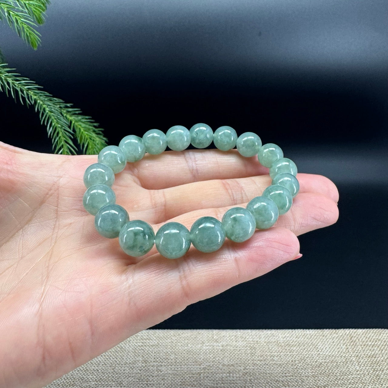 RealJade® Co. Genuine Jadeite Jade Round Blue Green Beads Bracelet (10mm)