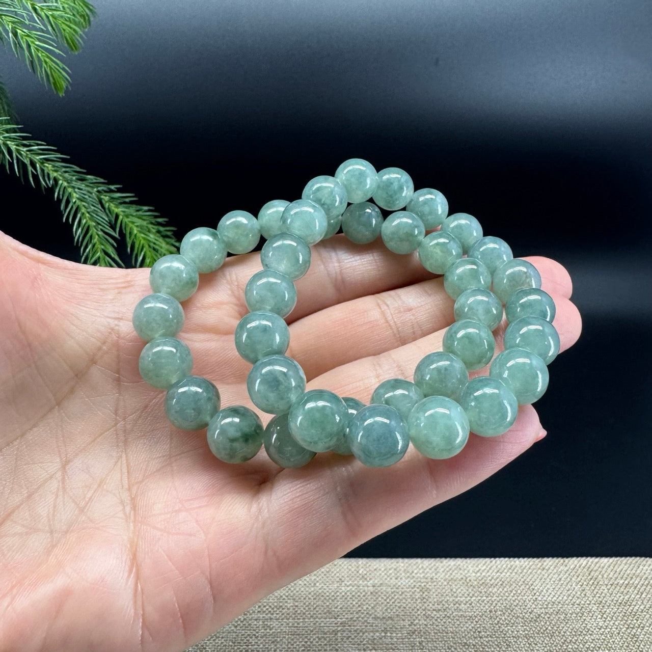 RealJade® Co. Genuine Jadeite Jade Round Blue Green Beads Bracelet (10mm)