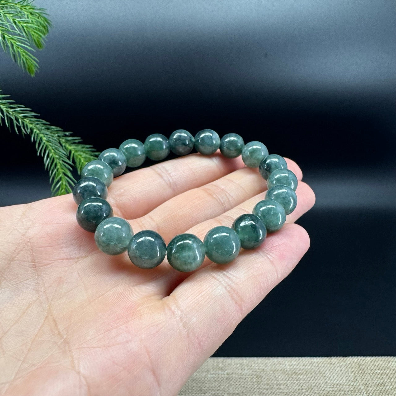 RealJade® Genuine Jadeite Jade Round Dark Green Beads Bracelet ( 10mm )