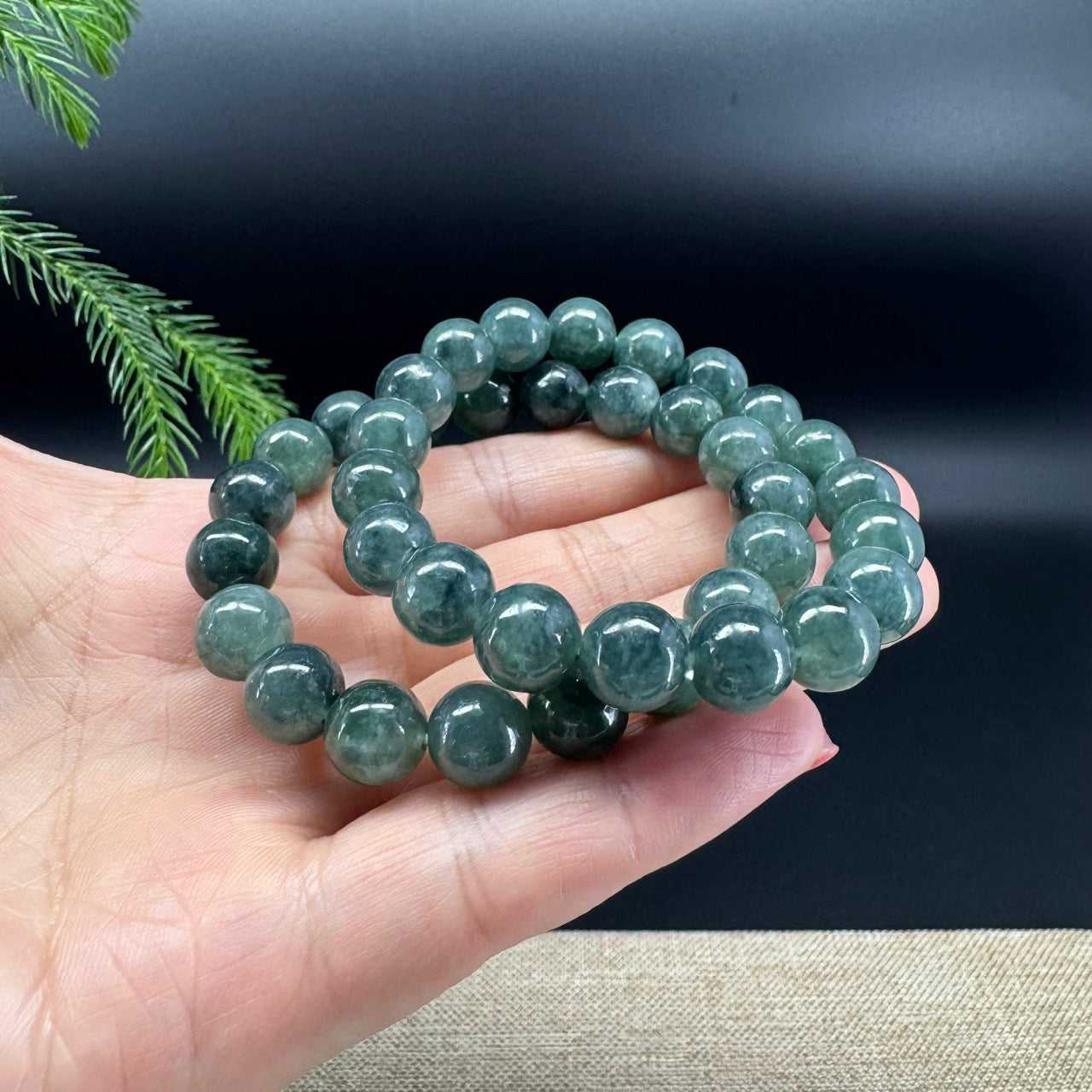 RealJade® Genuine Jadeite Jade Round Dark Green Beads Bracelet ( 10mm )