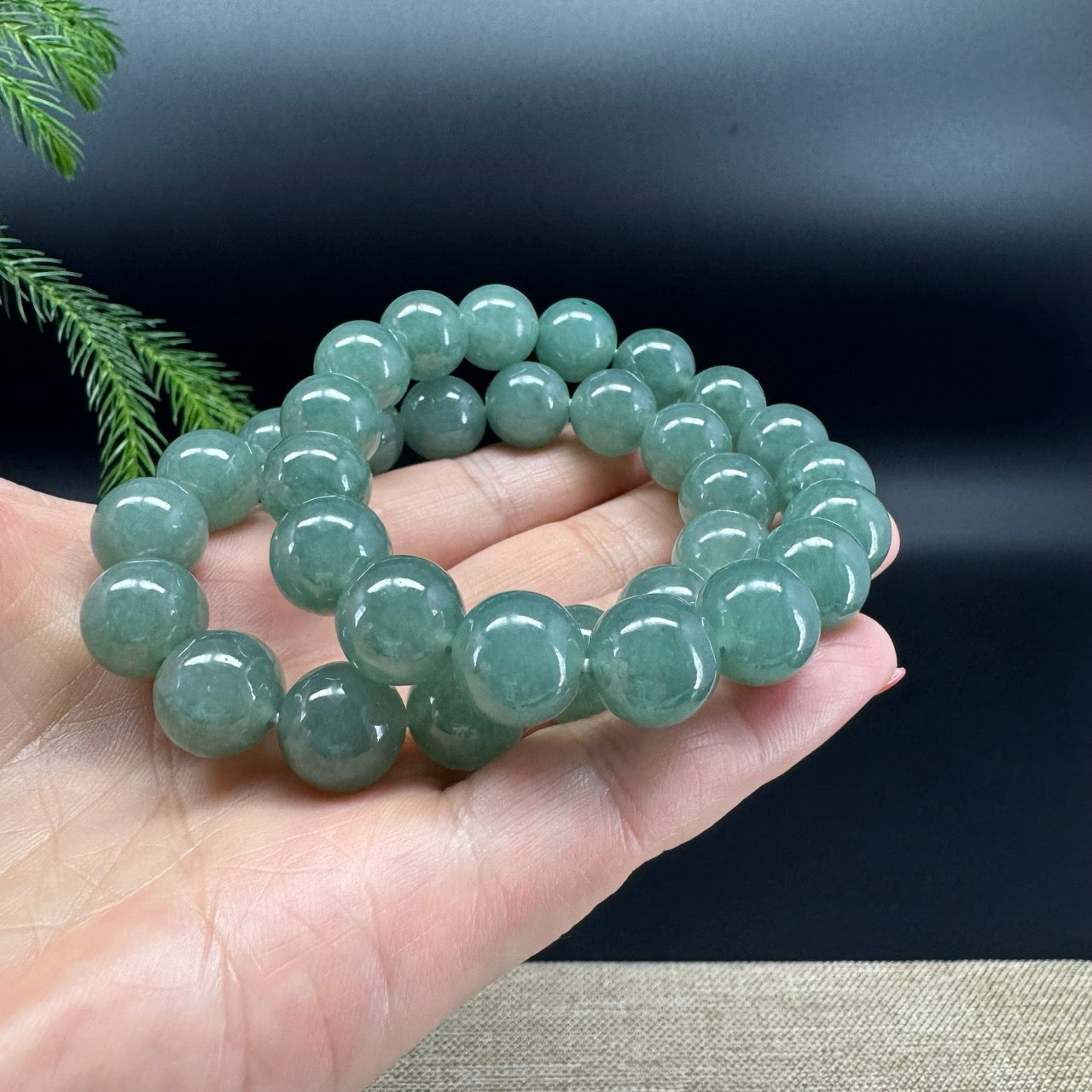 RealJade® Genuine Jadeite Jade Round Blue Green Beads Bracelet ( 12.5 mm )