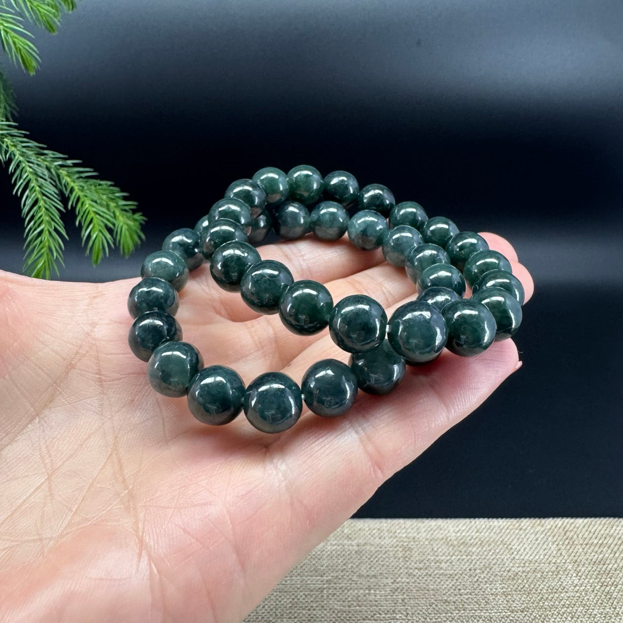 RealJade® Genuine Jadeite Jade Round Dark Forest Green Beads Bracelet ( 10mm )