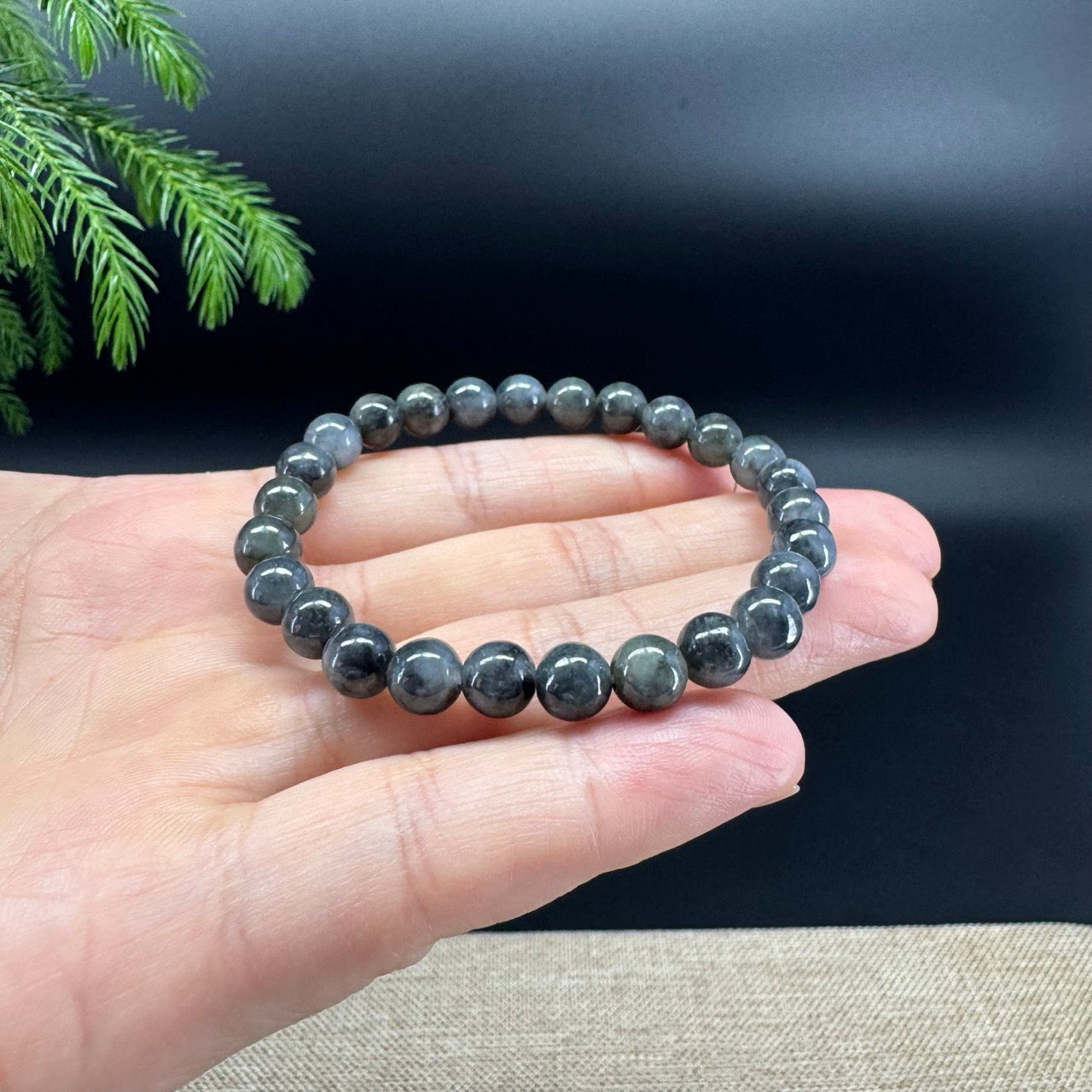 RealJade® Genuine Jadeite Jade Round Black Wuji Beads Bracelet ( 7mm )