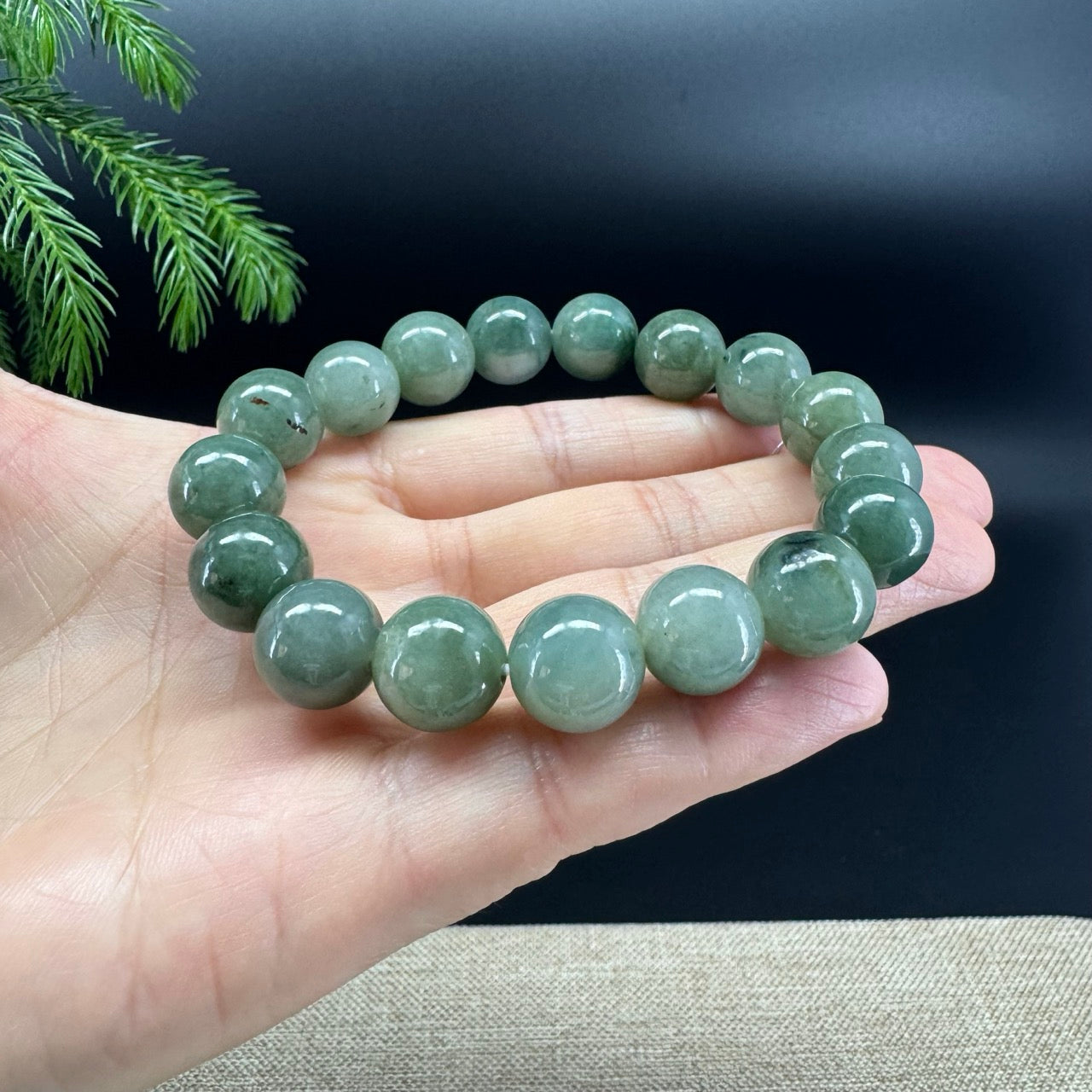 RealJade® Genuine Jadeite Jade Round Forest Green Beads Bracelet ( 12.5 mm )