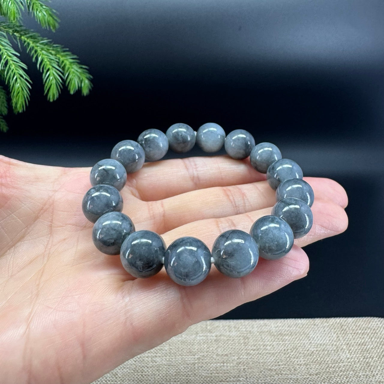RealJade® Genuine Jadeite Jade Round Wuji Beads Bracelet ( 12.5 mm )