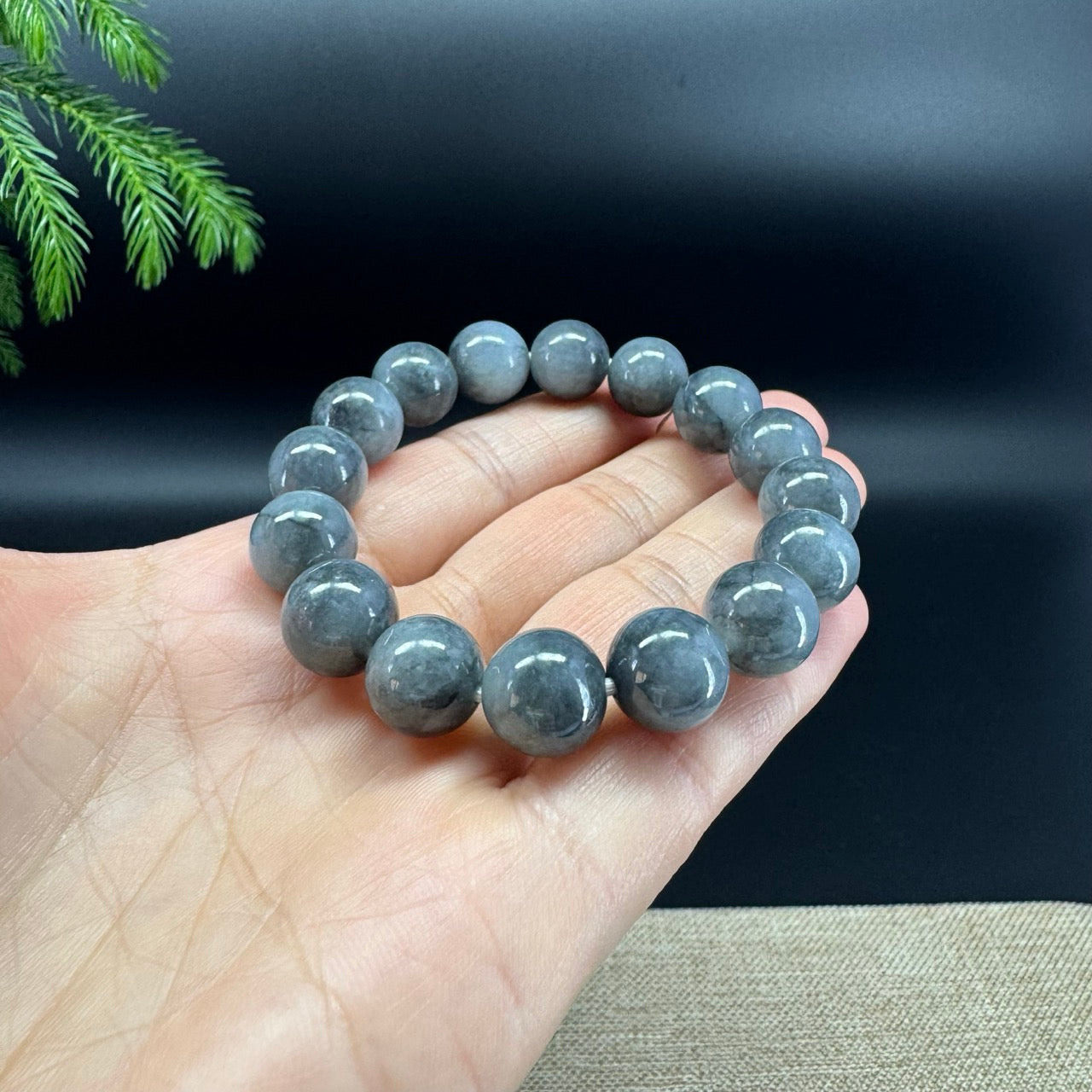RealJade® Genuine Jadeite Jade Round Wuji Beads Bracelet ( 12.5 mm )