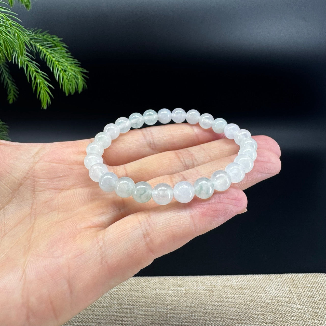 RealJade® Co. Genuine Jadeite Jade Round Icy Green Beads Bracelet (6.9mm)