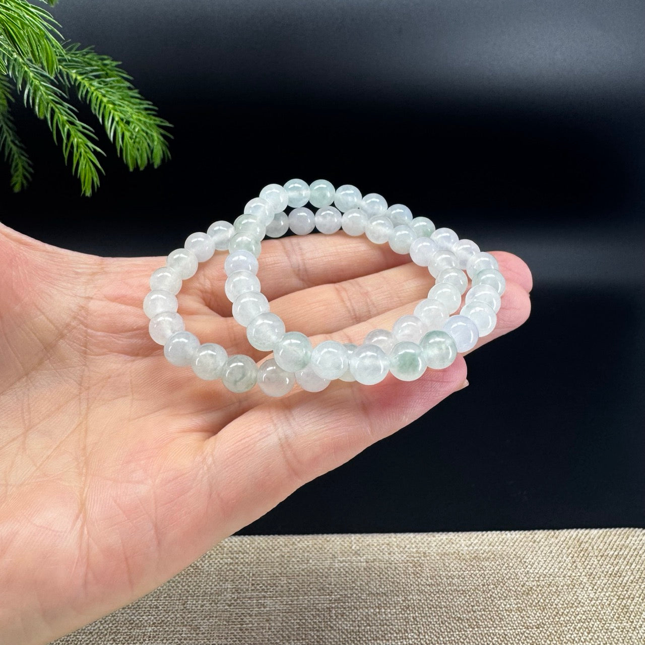 RealJade® Co. Genuine Jadeite Jade Round Icy Green Beads Bracelet (6.9mm)