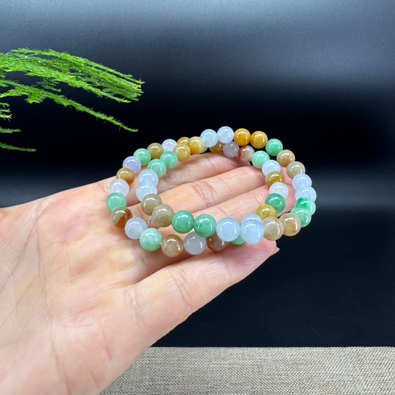 RealJade® Co. Genuine Jadeite Jade Round Multicolor Beads Bracelet (7.4mm)