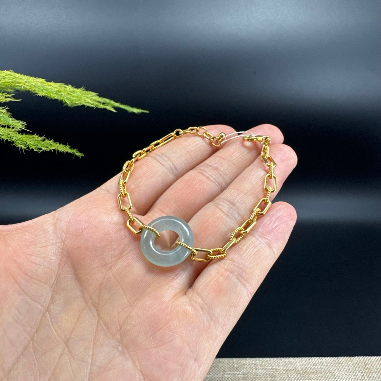 Genuine 18K Yellow Gold  Icy Blue Jadeite Jade KouKou Bracelet